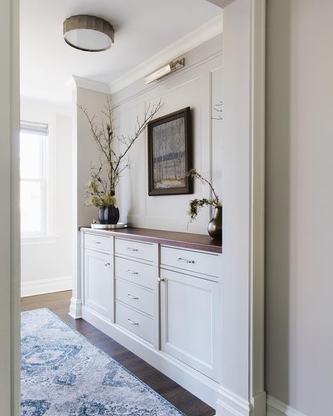 Hallway Nook Ideas, Built In Cabinets Living Room, Jean Stoffer Design, Stoffer Home, Jean Stoffer, Hall Cabinet, Hallway Cabinet, Entry Furniture, Addition Ideas