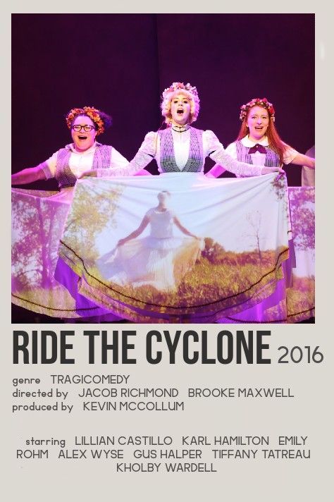 Ride The Cyclone Polaroid Poster, Ride The Cyclone Matching Pfps, Ride The Cyclone Poster, Ride The Cyclone Aesthetic, Musicals Posters, Cyclone Art, Ride The Cyclone, Theatre Jokes, Broadway Posters