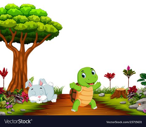 Tortoise Run, Rabbit And Tortoise, Picture Story For Kids, Road Vector, Sleeping Bunny, Rabbit Pictures, Montessori Art, School Clipart, Happy Cartoon