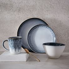 Reactive Glaze Dinnerware | west elm Pottery Idea, Modern Dinner Plates, Kitchen Vibes, Black Dinnerware, Dinner Ware, Kitchen Wares, Modern Dinnerware, Glazed Bowl, Stoneware Dinnerware Sets