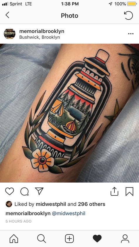 Traditional Outdoors Tattoo, American Traditional Campfire Tattoo, American Traditional Scenery Tattoo, Neo Traditional Tattoos Mountains, Traditional Tent Tattoo, Mountain Tattoo American Traditional, Campfire Tattoo Traditional, Camping Tattoo Traditional, Camp Lantern Tattoo