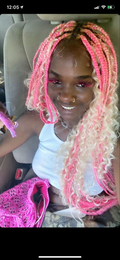 Blonde And Pink Box Braids, Pink Box Braids, Blonde And Pink, Blonde Braids, Cute Braided Hairstyles, Locs Hairstyles, Box Braids Hairstyles, Cool Hair Color, Braid Styles