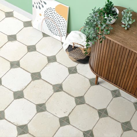 Merola Tile Kings Yard Sage 17-5/8" x 17-5/8" Ceramic Floor and Wall Tile - Bed Bath & Beyond - 40026394 Fireplace Facade, Patterned Wall, Indoor Tile, Merola Tile, Flooring Store, House Tiles, Square Tile, Bathroom Floor Tiles, Ceramic Floor