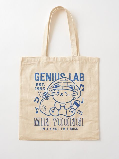 "Genius Lab Min Yoongi" Tote Bag for Sale by deuxmolina | Redbubble Tote Bag Bts, Tote Bag Design Ideas, Diy Tote Bag Design, Painted Canvas Bags, Merchandise Designs, Merchandise Ideas, Totes Ideas, Inside My Bag, Promotional Bags