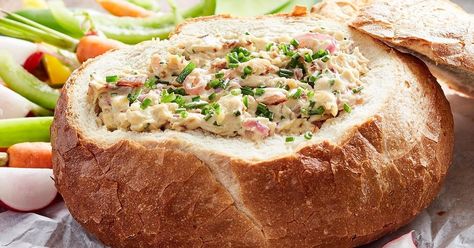 Tuck into this golden baked french onion, bacon and cheese cobb loaf dip. Cobb Loaf Dip, Cob Dip, Onion Loaf, Cobb Loaf, Cob Loaf Dip, Cob Loaf, Bread Dip, Bacon And Cheese, Bread Bowl