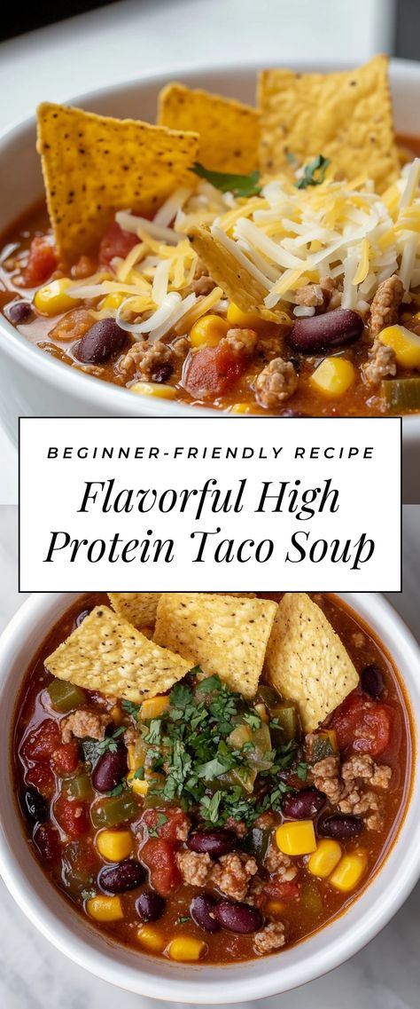 Image for Flavorful High Protein Taco Soup Taco Soup Healthy Clean Eating, Protein Taco Soup, Aip Taco Soup, Hi Protein Soup, High Fiber High Protein Soups, Taco Soup For A Crowd, Soup Recipes High Protein, High Protein Easy Dinners, Healthy Chicken Taco Soup