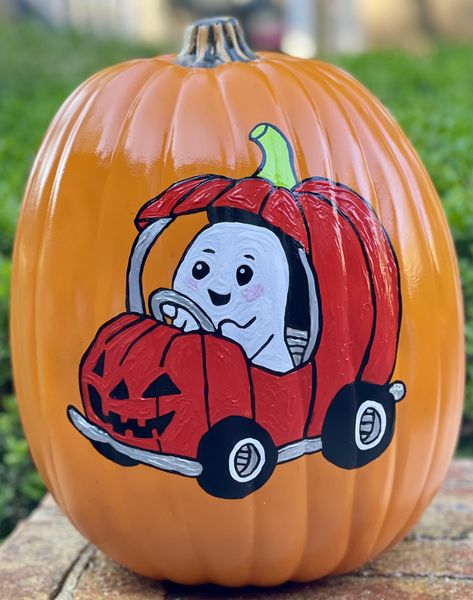 Car Pumpkin, Hand Painted Pumpkin, Pumpkin Painting, Carving Ideas, Painted Pumpkins, Holiday Ideas, Halloween Decor, Art Ideas, Pumpkins