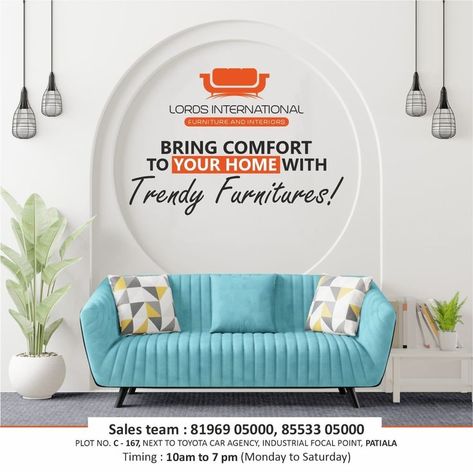 Designed your dream 🏠 Customised Furniture . #officefurnituretrends #sofas #sofaset #comfortablefurniture #bedroom #bedroomfurniture #bedroomdecor #design #tailormadesofa #bestfurnitureinpatiala #bestfurniturestore #furniturenearme #lordsinternationalpatiala . Lords International . #Contact us: 91 94635-50234, 8196905000 Furniture Ads Design Poster, Furniture Creative Ads Design, Sofa Creative Ads, Furniture Advertising Design, Furniture Creative Ads, Sofa Ads, Furniture Advertisement, Furniture Banner, Cozy Sofas