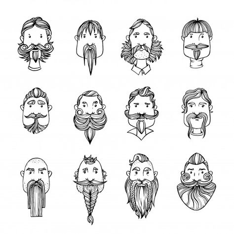 Beard Cartoon, Beard Illustration, Beard Drawing, Doodle People, Man With A Beard, Beard Art, Cartoon Face, Sketches Of People, Vector People