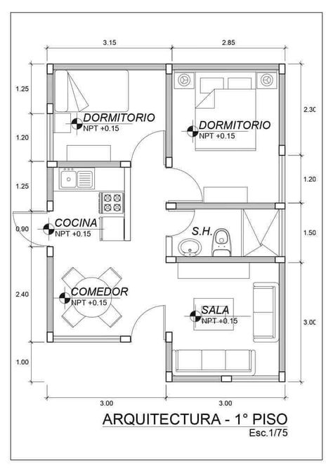 Low Cost House Plans, Small Apartment Plans, Simple Floor Plans, House Plans With Pictures, Small Cottage House Plans, Bungalow Floor Plans, Little House Plans, Affordable House Plans, Two Bedroom House