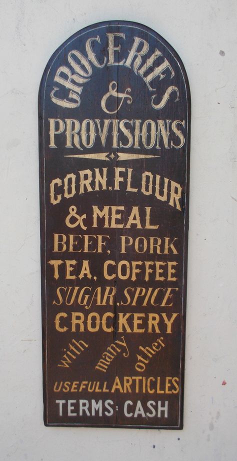 Groceries and Provisions Old Advertising Signs, Vintage Shop Sign, Vintage Store Signs, Antique Trade Sign, Grocery Sign, Vintage Advertising Signs, Ghost Signs, Trade Sign, Sign Writing