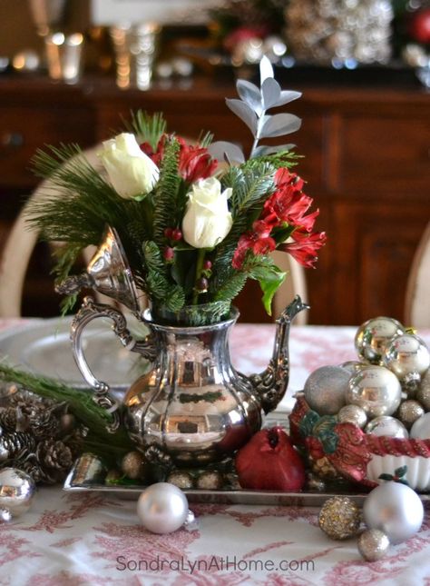 Teapot Centerpiece, Teapot Decor, Chicago Lake, Lake Geneva Wisconsin, Tea Party Bridal, Tea Decor, Christmas Dining Table, Silver Teapot, Twin Lakes