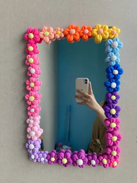 #craft #art #amazing #hilarious #artandcraft #decor #papercraft #walldecor Clay Mirror, Flower Mirror, Sculpture Art Clay, Cute Diy Room Decor, Clay Wall Art, Art Decor Diy, Diy Crafts Paper Flowers, Mirror Painting, Crafts Paper