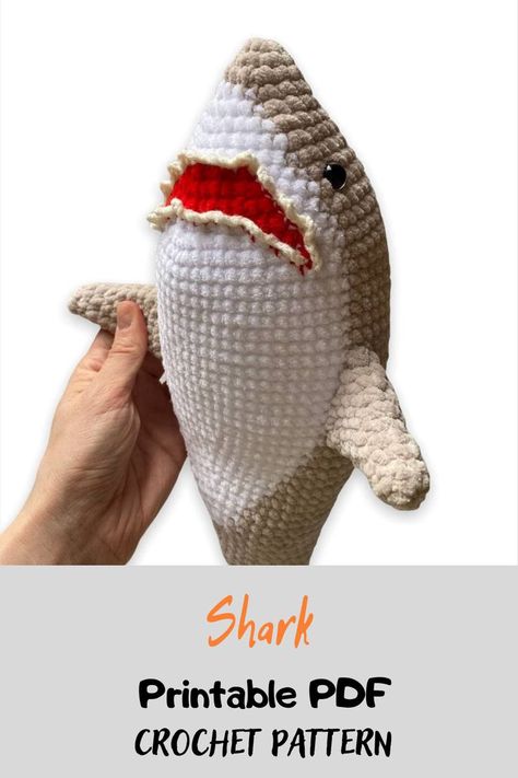 Crochet Shark Pattern, Crochet Sea Animals, Crocheted Shark Pattern, Shark Crochet, Crochet Shark, Crochet Patterns Toys, Shark Pattern, Plush Yarn, Amigurumi Ideas