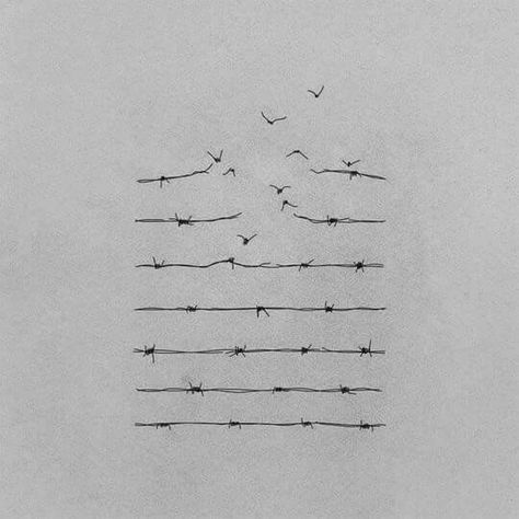 Sia Tattoos, Barbed Wire Drawing, Small White Tattoos, Adventure Symbol, Bird Set Free, Barbed Wire Tattoos, Barbed Wire Art, Freedom Tattoos, Person Illustration