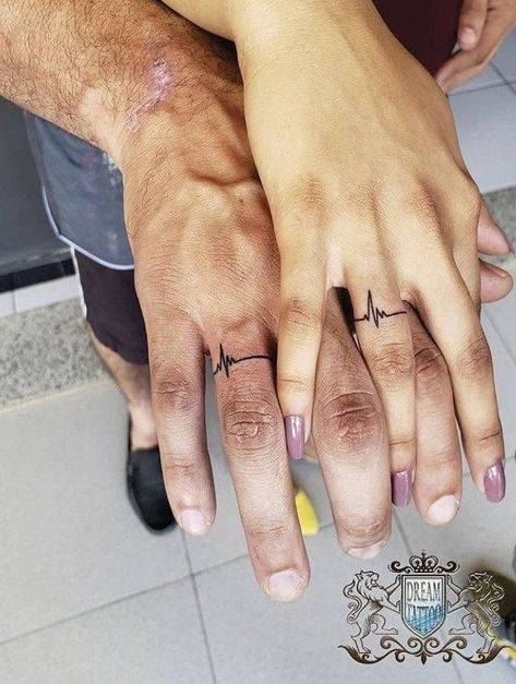 Marriage Tattoos, Infinity Couple Tattoos, Ring Tattoo Designs, Wedding Band Tattoo, Cute Couple Tattoos, Wedding Ring Tattoo, Couple Tattoos Unique, Tattoo Wedding Rings, Ring Finger Tattoos