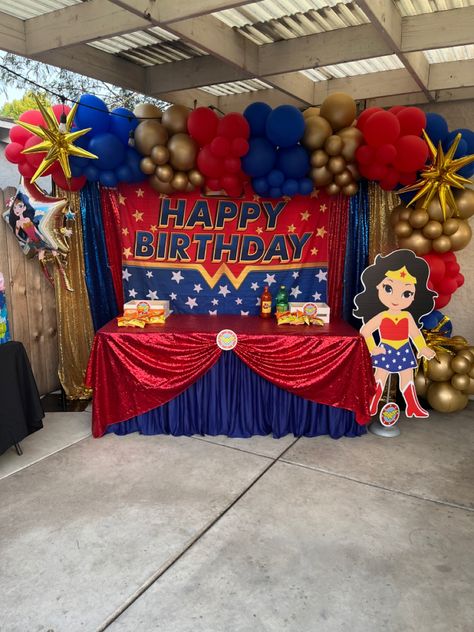 8th Birthday Wonder Woman Party Decorations, Wonder Woman Birthday Theme, Wonder Woman Balloon Decor, Wonder Woman Birthday Party Decoration, Wonder Woman 1st Birthday Party, Wonder Woman Birthday Party, Wonder Woman Birthday, Wonder Woman Party, Balloon Backdrop