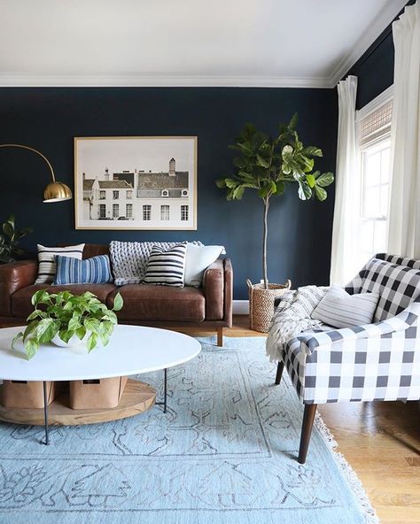 ROOM TOUR: A cozy, collected and deliciously moody living room in the Pacific Northwest — Sunny Circle Studio Moody Living Room, Navy Living Rooms, Living Room Accessories, Blue Living Room, Rustic Living Room, Room Tour, Blue Walls, Front Room, Cozy Living Rooms