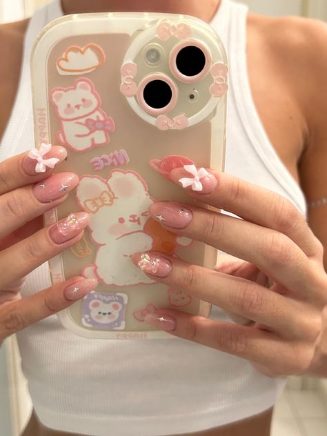 Teddy Bear Nail Charm, Teddy Bear Charm Nails, Nails With Bear Charm, Bear Charm Nails, Teddy Bear Nails, Cutesy Nails, Teddy Cute, Bear Nails, Charm Nails