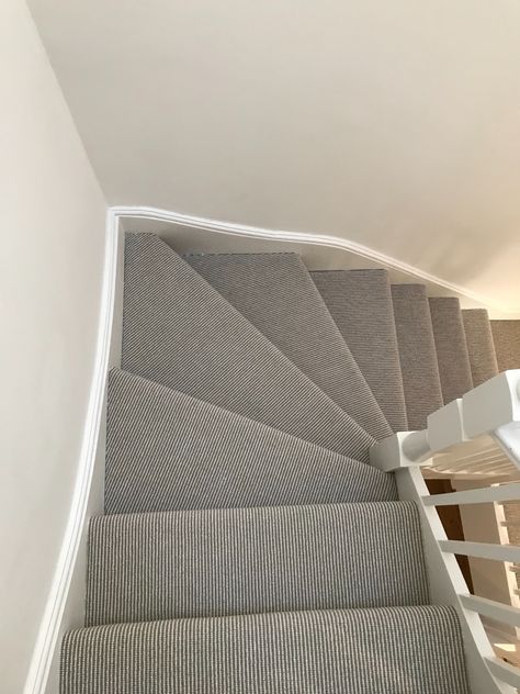 Cord Stair Carpet Installation in Battersea Fully Carpeted Staircase Ideas, Modern Carpet Stairs, Stairs Carpet Ideas, Installing Carpet, Light Carpet, Install Carpet, Stairway Carpet, Staircase Interior, Stair Carpet Runner