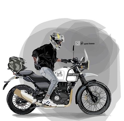 Bike Cartoon, Himalayan Royal Enfield, Motorbike Illustration, Royal Enfield Wallpapers, 2d Character Animation, Bike Couple, Motorbike Art, Planet Drawing, Biker Photography