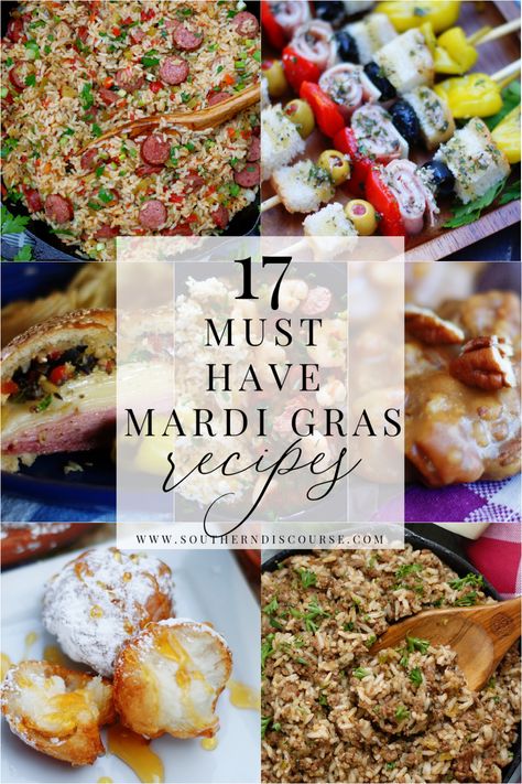 17 Must-Have Mardi Gras Recipes - southern discourse Mardi Gras Snacks, Mardi Gras Recipes Easy, Mardi Gras Dinner Party, Mardi Gras Appetizers, Fat Tuesday Food, Mardi Gras Party Food, Mardi Gras Recipes, Mardi Gras Dinner, Nola Recipes