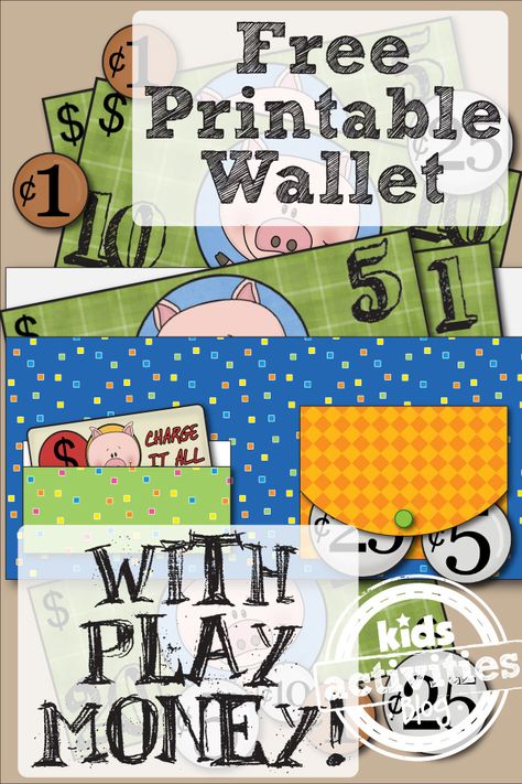 Printable Wallet With Play Money {FREE!}  ... I LOVE to make printable stuff and yes... I TOTALLY DID make you a printable wallet, complete with coin purse and card slots!  :)  Yes... I'm working on making you printable dinner.  It LOOKS great, but doesn't smell or taste too nice ... Yet... ;)  ENJOY! ♥ Crafts By Month, Money Activities, Money Math, Money Skills, Elementary Activities, Make Money Writing, Play Money, Kids Money, Things To Make