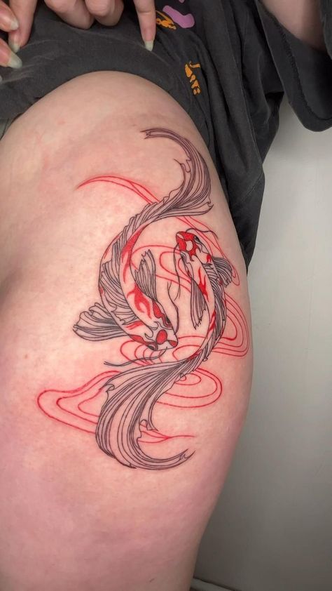 Tattoo Belly, Miniature Tattoos, Phoenix Tattoo For Men, Side Thigh Tattoos, 16 Tattoo, Hip Thigh Tattoos, Phoenix Tattoo Design, Hip Tattoos Women, Koi Fish Tattoo