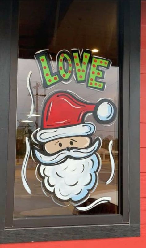 Santa Window Drawing, Santa Claus Window Painting, Santa Window Painting, Christmas Painted Windows, Christmas Window Drawing, Diy Christmas Window, Painted Window Art, Window Paintings, Window Paint