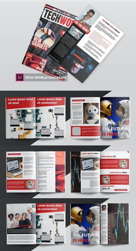 Technology Magazine Template InDesign - 20 pages - Clean and Modern Layout Technology Magazine Layout, Tech Magazine Layout Design, Tech Magazine Layout, Table Of Contents Magazine, Newsletter Design Layout, Magazine Page Layouts, Technology Magazine, Layout Book, Document Design