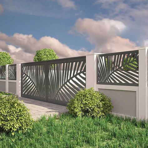 Source Wholesale Supplier Villa Garden Decorative Laser Cut Aluminum Fence Panels on m.alibaba.com Tor Design, Fence Wall Design, Gate Wall Design, Modern Fence Design, House Fence Design, Fence Doors, Palm Leaf Design, Front Yard Fence, Boundary Walls