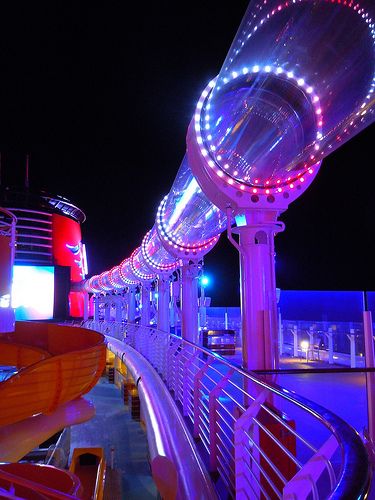 Ride on the AquaDuck on the Disney Dream!  aaaaaahhhhh, YEAH!!!! and i heard it goes over the side of the cruise so your over the ocean!! The Deck, Disney Dream, Ride On, Cruise Ship, At Night, Disney