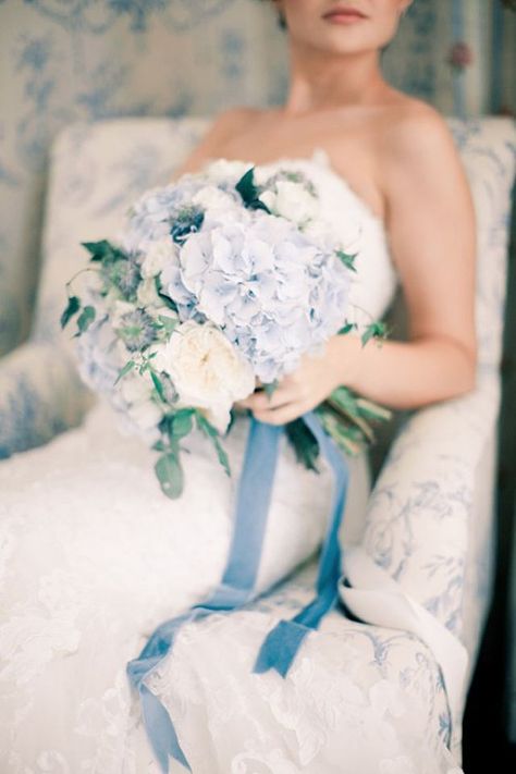 Blue Hydrangea Bouquet, Wedding Flowers Hydrangea, Blue White Weddings, Bridal Bouquet Blue, Blue Wedding Inspiration, Hydrangea Bouquet, Hydrangeas Wedding, Blue Wedding Flowers, Blue Themed Wedding