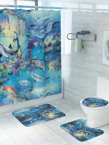 I found this amazing Dolphin Printed Shower Curtain Carpet Floor Mat Four-Piece Combination Bathroom Mat Set with US$12.99,and 14 days return or refund guarantee protect to us. --Newchic Bathroom Curtain Set, Bathroom Window Curtains, Bathroom Mat Sets, Toilet Rug, Bathroom Decor Sets, Decor Baie, Toilet Covers, Shower Curtain Set, Bath Rugs Sets