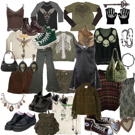 Punk Goblincore Aesthetic, Astetics Clothing, Y2k Outfits Thrift, Y2k Grunge Fairycore Hippy, Earthy Grunge Outfits Vintage, Jungle Outfit Aesthetic, Outfit Ideas Whimsigoth, Fairy Goblin Core Outfits, Fairy Grunge Masculine Outfits