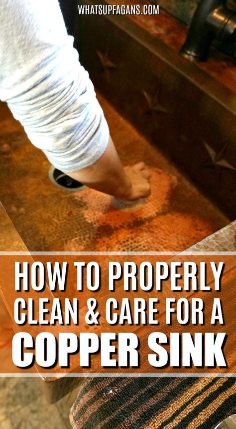 woman cleaning copper sink with star detail with text overlay how to properly clean a copper sink and give proper copper sink care. Copper Sink Care, Sink Care, Sink Cleaner, Clean Copper, Sink Cleaning, Homemade Toilet Cleaner, Clean Hacks, Clean Baking Pans, How To Clean Copper