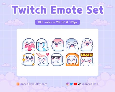 Kawaii Pixel Ghost Emote Set for Twitch Stream | Premade Twitch Emotes Pack | Twitch Halloween theme Spooky Ghost Emotes Pixel Ghost, Arts Stream, Twitch Stream, Twitch Emotes, Spooky Ghost, Halloween Theme, Cute Ghost, Twitter Instagram, Halloween Themes