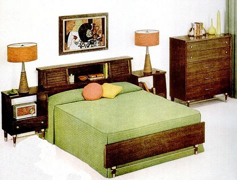 Bedroom (1956) | Flickr - Photo Sharing! 1950 Bedroom, Retro Attire, 1950s Decor, Mid Century Bedroom, Retro Bedrooms, Retro Interior Design, Mid Century Modern Bedroom, Living Vintage, Mid Century Living