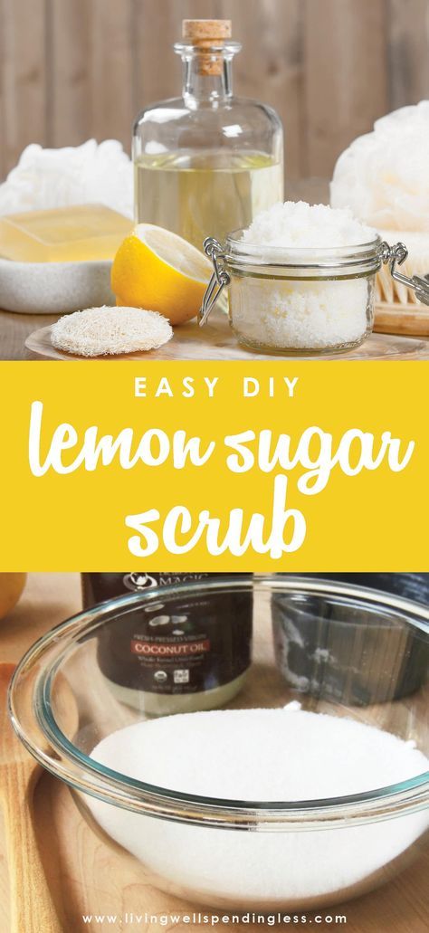 Did you know sugar contains natural alpha-hydrolic acids that exfoliate & soften your skin? Three ingredients is all you need to make this Lemon Sugar Scrub! DIY Lemon Sugar Scrub | Lemon Scrub | Sugar Scrub Recipe | Homemade Lemon Sugar Scrub via @lwsl Lemon Sugar Scrub Diy, Sugar Scrub Homemade Recipe, Lemon Scrub, Diy Sugar Scrub Recipe, Sugar Scrub Cubes, Lemon Sugar Scrub, Scrub Diy, Sugar Scrub Homemade, Homemade Scrub