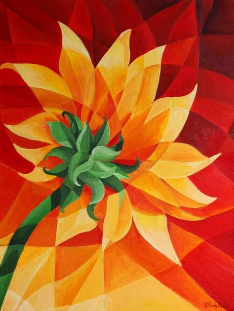 art Cubism Art, Geometric Flower, Tableau Art, Sunflower Art, Orange Flower, Teaching Art, Cubism, Art Google, Art Abstrait