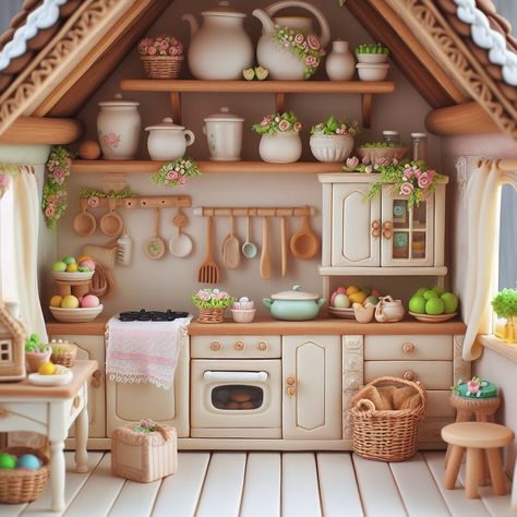 Clay Doll House, Desain Pantry Dapur, Mini House Plans, Clay Kitchen, Clay Dollhouse, Doll Kitchen, Room Box Miniatures, It’s A Small World, Desain Pantry