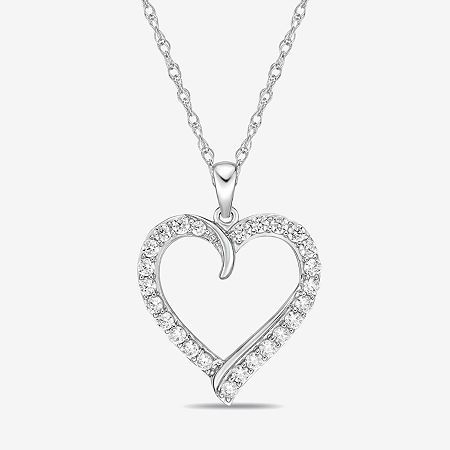 Features: Quick ShipJewelry Closure: Spring Ring ClaspLink Construction: SolidSetting: ProngShape: HeartStone Cut: RoundMetal Color: WhiteChain Length: 18 InchPendant Length: 27mmPendant Width: 19.3mmChain Construction: RopeCare: Wipe CleanStone Type: 25 Cubic ZirconiaMetal: Sterling SilverNecklace Type: Pendant NecklacesCountry of Origin: Imported Heart Cut Diamond Accents Necklace For Valentine's Day, Valentine's Day Heart Cut Diamond Accent Necklaces, Valentine's Day Heart Cut Necklace With Diamond Accents, Valentine's Day Heart Cut Necklaces With Diamond Accents, Heart Pendant Necklaces With Diamond Accents, Diamond White Heart Charm Open Heart Jewelry, Diamond White Heart Charm Pendant Jewelry, Diamond White Heart Pendant Jewelry With Charm, Diamond Heart Cut Birthstone Necklaces