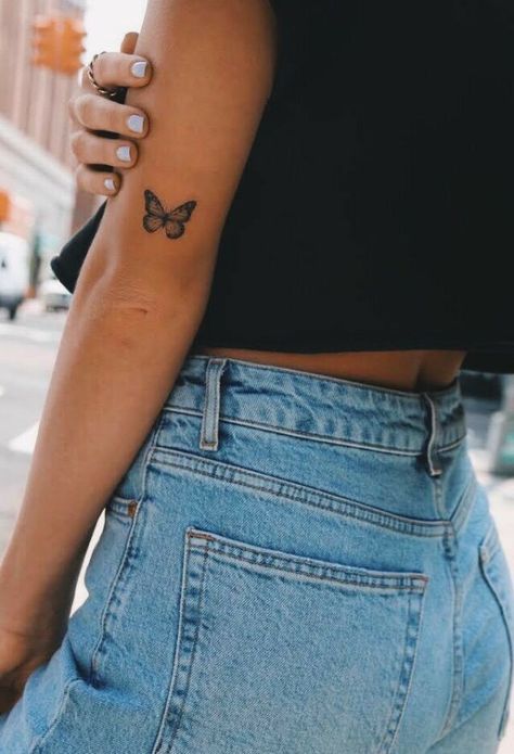 Vintage Butterfly Tattoo, Watercolor Butterfly Tattoo, Butterfly Back Tattoo, Tattoos Simple, Tattoos Meaning, Small Butterfly Tattoo, Elbow Tattoos, Small Meaningful Tattoos, Initial Tattoo