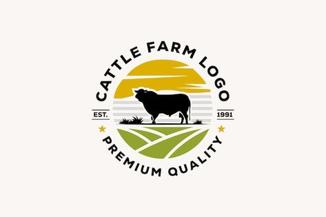 Cattle farm vintage logo template | Premium Vector #Freepik #vector #farm #cow #agriculture #village Farming Logos Agriculture, Beef Farm Logo, Cattle Farm Logo, Farmer Logo, Cheese Image, Beef Farming, Farm Vector, Farm Logo Design, Cow Logo