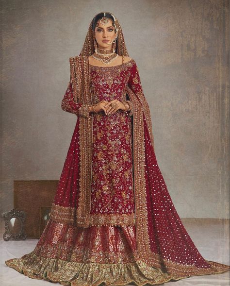 Muslim Bridal Lehenga, Red Bridal Lehenga Pakistani, Latest Bridal Lehenga Designs, Muslim Bridal, Red Bridal Dress, Latest Bridal Lehenga, Nikkah Dress, Wedding Lehenga Designs, Indian Bride Outfits