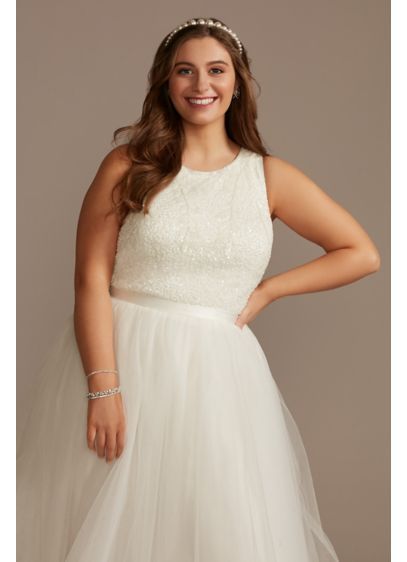 Beaded Tank Plus Size Wedding Separates Top 9WGIN4891 Wedding Separates Top, Layered Lace Wedding Dress, Wedding Crop Top, Wedding Separates, Anniversary Dress, Plus Wedding Dresses, Wedding Gowns Online, Davids Bridal Wedding Dresses, Wedding Skirt