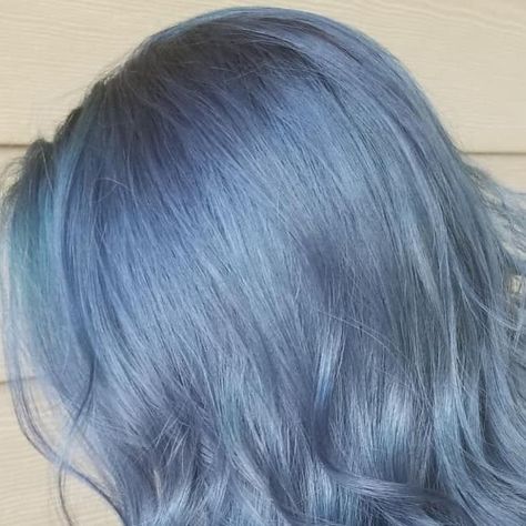 Muted Blue Hair, Smokey Blue Hair, Blue Hair Short, Dusty Blue Hair, Denim Blue Hair, Denim Hair, Matrix Color, Pulp Riot Hair, Hair Curls