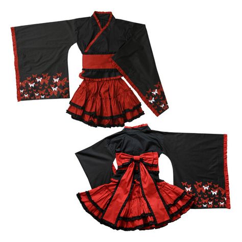 japanese Kimono Gothic lolita found on Polyvore Kimono Outfit, Japanese Outfits, Kimono Dress, Kawaii Clothes, Cosplay Outfits, Lolita Dress, Gothic Lolita, Kimono Fashion, Lolita Fashion