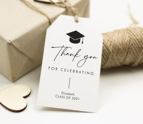 Minimalist Thank You for Celebrating Graduation Tags, Class of 2021, Graduate Hat Tag, Grad Party Favor Tags, High School College, SN090_GGT by StudioNellcoteDIY on Etsy Easy Outdoor Games, Graduation Balloon Arch, Graduation Tags, Graduation Souvenirs, Black Gold Decor, Grad Party Favors, Graduation Party Ideas, Grad Party Decorations, Graduation Favors