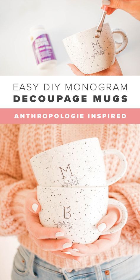 Tea Cups Diy, Diy Mug Designs, June Crafts, Diy Decoupage, Monogram Coffee Mug, Reading Diy, Crafts Diy Projects, Letter Mugs, Diy Monogram